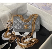 New Design Chanel Shiny Lambskin Mini Bag with Chain AS4972 Grey 2024