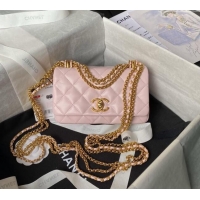 Most Popular Chanel Shiny Lambskin Mini Bag with Chain AS4972 Light Pink 2024