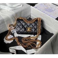 Top Design Chanel Shiny Lambskin Mini Bag with Chain AS4972 Black 2024