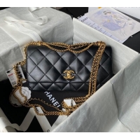 Well Crafted Chanel Shiny Lambskin Medium Flap Bag with Chain AS4971 Black 2024