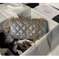 Top Grade Chanel Shiny Lambskin Medium Flap Bag with Chain AS4971 Grey 2024