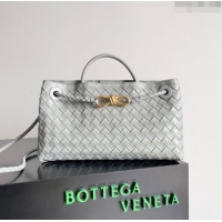 Top Quality Bottega Veneta Small East/West Andiamo Top Handle Bag in Intrecciato Leather 754990 Light Grey 2024