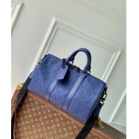 Top Quality Louis Vuitton Keepall Bandouliere 35 Travel Bag in Taurillon Monogram Leather M11691 Sapphire Purple 2024