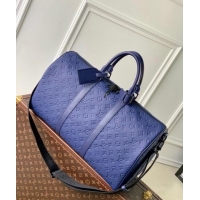 Discount Louis Vuitton Keepall Bandouliere 50 Travel Bag in Taurillon Monogram Leather M11495 Sapphire Purple 2024