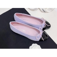 Classic Hot Chanel Tweed & Patent Calfskin Ballet Flats Lilac Purple 230030