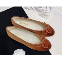 Top Grade Chanel Velvet Ballet Flats Brown 7230035