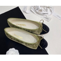 Popular Style Chanel Velvet Ballet Flats Green 7230037