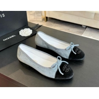 Discount Chanel Velvet Ballet Flats Pale Blue/Black 7230040