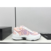 Classic Hot Chanel Fabric & Leather Sneakers with Stitching Light Pink 7230055