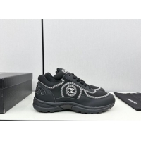 Good Quality Chanel Fabric & Leather Sneakers with Stitching Black 7230056