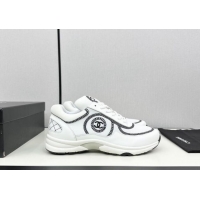 Lowest Cost Chanel Fabric & Leather Sneakers with Stitching White 7230058