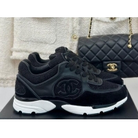 Best Grade Chanel Wool Tweed, Calfskin & Suede Sneakers Black 7230060