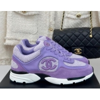 Duplicate Chanel Wool Tweed, Calfskin & Suede Sneakers Purple 7230062