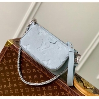 Famous Brand Louis Vuitton Multi Pochette Accessoires in Grained Monogram Leather M47173 Blue Washed 2024