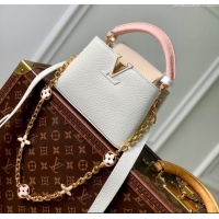 Promotional Louis Vuitton Capucines Mini Bag with Flower Chain in Taurillon Leather M20708 White/Pink 2024