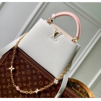 Super Quality Louis Vuitton Capucines BB Bag with Flower Chain in Taurillon Leather M20708 White/Pink 2024