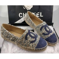 Good Quality Chanel Tweed & Suede Espadrilles Flat Blue 815122