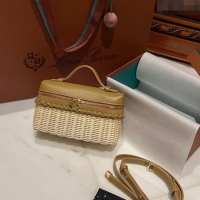 Luxurious Loro Piana Extra Pocket L19 East-West bag in Calfskin and Wicker L6137 Light Bamboo Green 2024