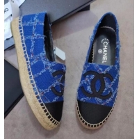 Sophisticated Chanel Tweed & Grosgrain Espadrilles Flat Blue 815125