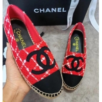 Hot Style Chanel Tweed & Grosgrain Espadrilles Flat Red 815126