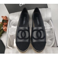 Good Quality Chanel Lambskin & Fabric Espadrilles Flat Black 815130