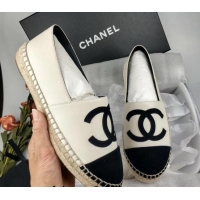 Unique Style Chanel Lambskin & Fabric Espadrilles Flat White/Black 815131