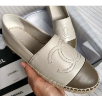 Popular Style Chanel Lambskin Espadrilles Flat White/Grey 815132