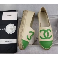 Grade Quality Chanel Lambskin Espadrilles Flat Green/beige 815133