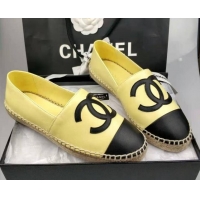 Stylish Chanel Lambskin Espadrilles Flat Yellow/Black 815134