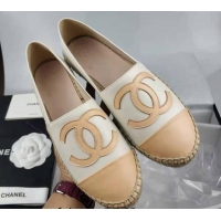 Top Grade Chanel Lambskin Espadrilles Flat White/Apricot 815135