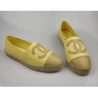 Good Looking Chanel Lambskin Espadrilles Flat Yellow 815136