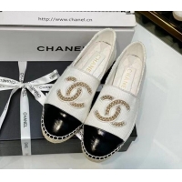 Pretty Style Chanel Knit & Calfskin Espadrilles Flat White 816001