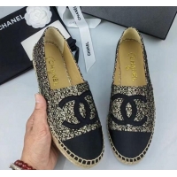 Discount Fashion Chanel Tweed & Grosgrain Espadrilles Flat Gold/Black 816004