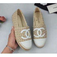 Low Cost Chanel Tweed & Lambskin Espadrilles Flat Beige/White 816005