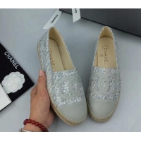 Durable Chanel Tweed, Sequins and Lambskin Espadrilles Flat Grey 816006