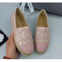 Classic Specials Chanel Tweed, Sequins and Lambskin Espadrilles Flat Pink 816008