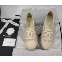 Cheap Price Chanel Tweed & Lambskin Espadrilles Flat Beige 816016