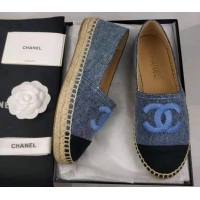 Popular Style Chanel Denim & Grosgrain Espadrilles Flat Blue 816015