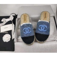 Charming Chanel Denim & Grosgrain Espadrilles Mules Blue 816015