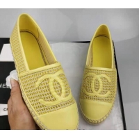 Luxurious Chanel Woven & Lambskin Espadrilles Flat Yellow 816009