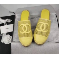 Good Product Chanel Woven & Lambskin Espadrille Mules Flat Yellow 816010