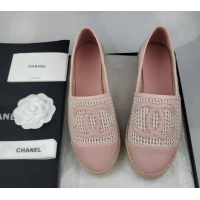 Top Design Chanel Woven & Lambskin Espadrilles Flat Light Pink 816011