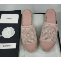 Top Grade Chanel Woven & Lambskin Espadrille Mules Flat Light Pink 816012