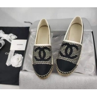 Low Cost Chanel Woven & Grosgrain Espadrilles Flat Black 816013