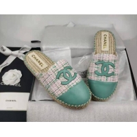 1:1 aaaaa Chanel Tweed & Lambskin Espadrilles Mules Green 816018