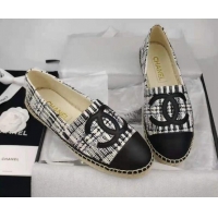 Grade Chanel Tweed & Lambskin Espadrilles Flat Black 816019