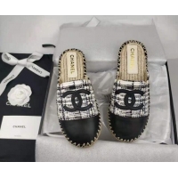 Most Popular Chanel Tweed & Lambskin Espadrilles Mules Black 816019