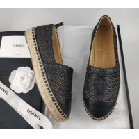 Lower Price Chanel Straw-Like & Lambskin Espadrilles Flat Black 816023