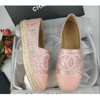 Hot Style Chanel Tweed, Metal-Tone and Lambskin Espadrilles Flat Pink 816026