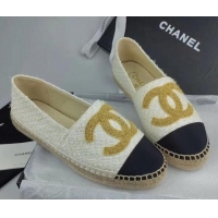 Cheap Price Chanel Tweed & Grosgrain Espadrilles Flat White 816027